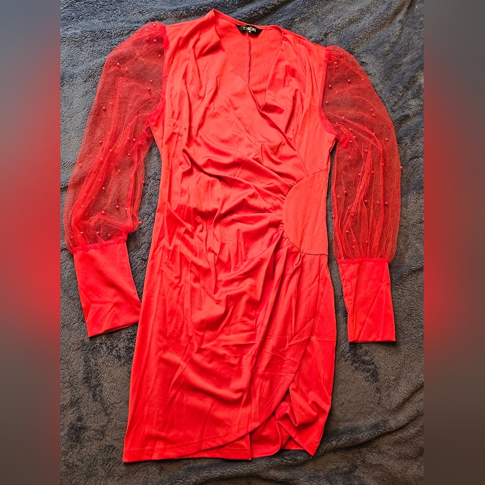 Chic Orange Ruched Bodycon Dress with V-Neck